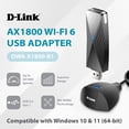 thumbnail image 2 of Adaptador WiFi 6 D-Link DWA-X1850-B1 AX1800 USB 3.0 para PC negro, 2 of 9