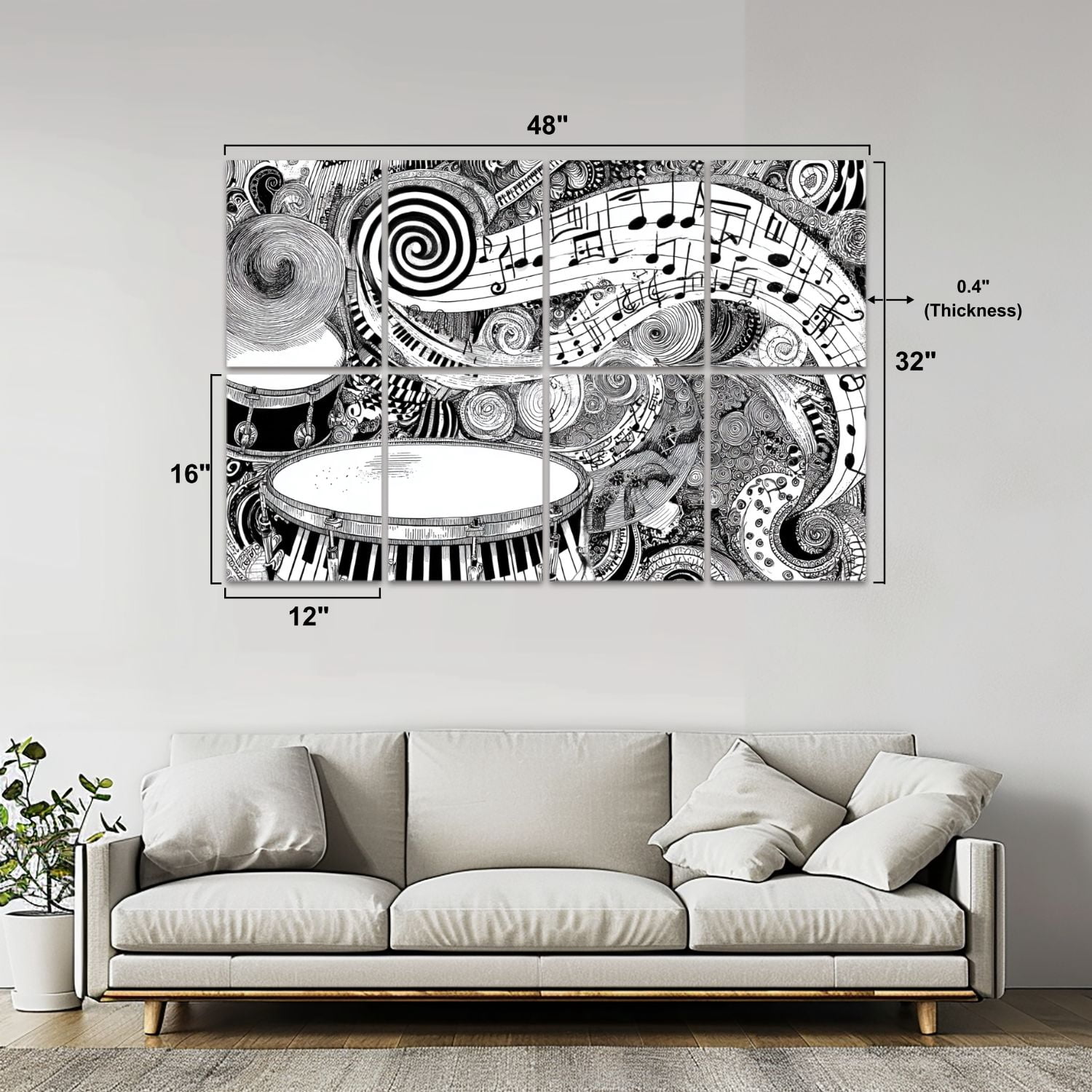 8 Pack Art Acoustic Panels Sound Absorbing Creative Drum Spirals Curves Decorative Soundproof Wall Panels Self Adhesive for Nursery Game Room Bedroom 48"x32"