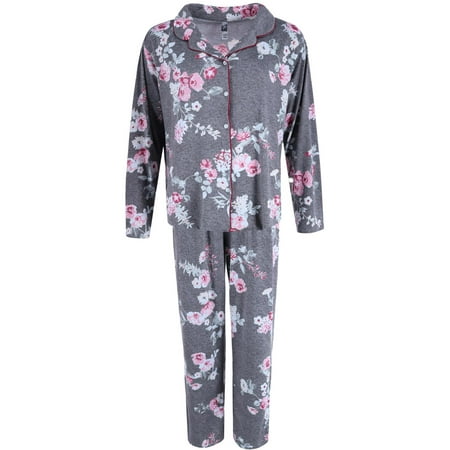 

PJ Couture Floral Print Notch Collar Pajama Set (Women)