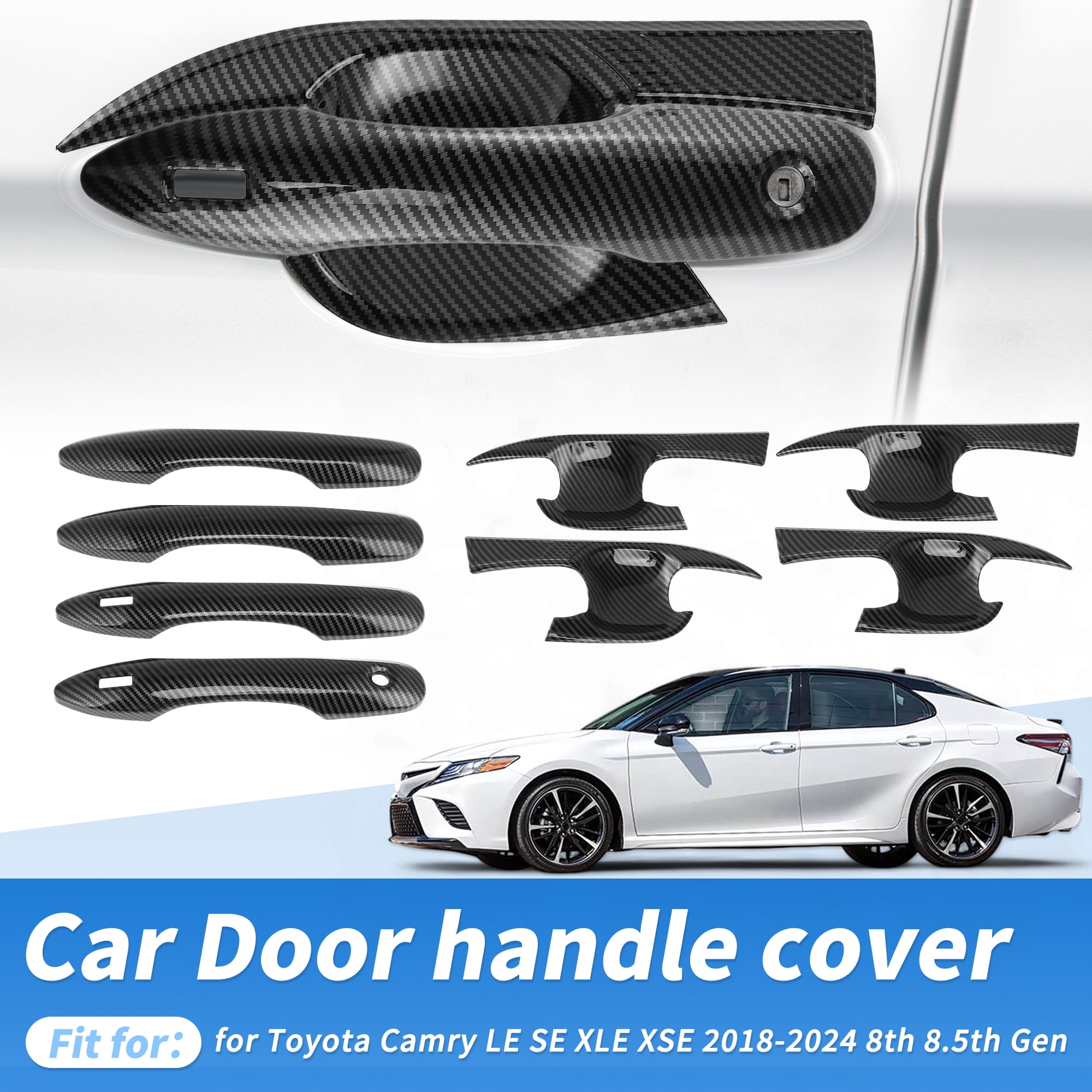 Unique Bargains Exterior Door Handle Cover for Toyota Camry 2018-2024 Black Carbon Fiber