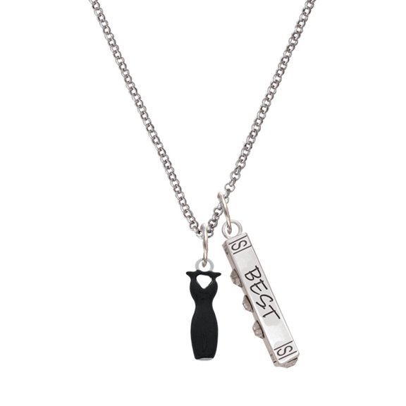 Delight Jewelry Little Black Dress Silvertone Best Friends Forever Bar Charm Necklace, 23"