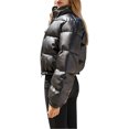thumbnail image 4 of FOCUSNORM Women Juniors Long Sleeve Stand Collar Solid Color Cropped Puffer Jackets, 4 of 9