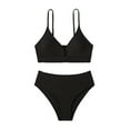 thumbnail image 2 of ATOGUTA Teen Girls' Swimsuits Two-Piece V-Neck Bikini Adjustable Shoulder Straps Swimsuit Kids Bikini Black, Size 8-15, 2 of 5