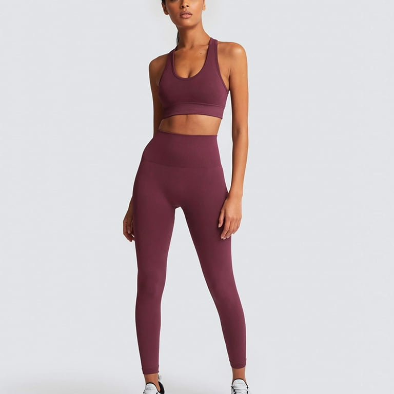 Workout Outfits for Women 2 Piece Seamless Sports Bra and High Waisted Yoga Leggings  Sets Solid Color Athletic Gym Tracksuits 