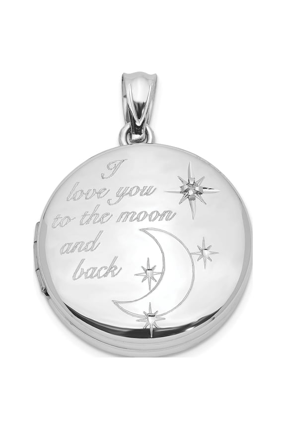 Sterling Silver 20mm Diamond I Love You To The Moon And Back Round Locket (20 X 20) Made In Hong Kong qls962
