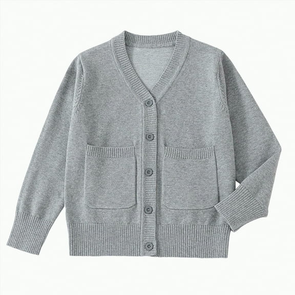 HCNTES Girls Cute Cardigan 100% Cotton Girls Button Up Sweater Long Sleeve Kids Knit Cardigan Crewneck Casual Kawii Clothes(2-4 Years,Light Gray#&3)