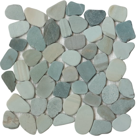 Sliced Turquoise Sea Pebbles Tile from Indonesia 12"x12" Interlocking Wall and Floor Indoor and Outdoor Natural Zen Modern Living 11 sheets per case