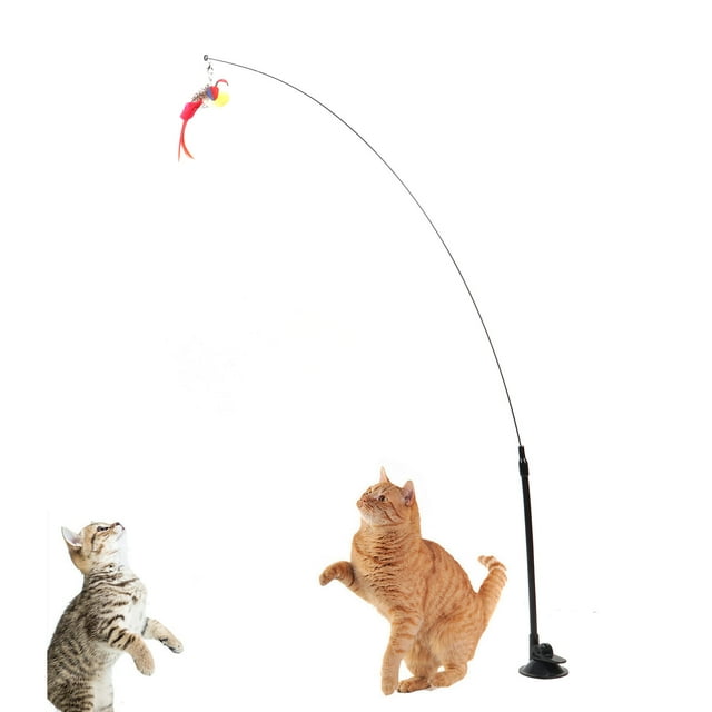 Interactive Cat Wand Toy, Fun Handheld Feather Teaser Wand With Suction Cup For Indoor Play, Keep Your Cat Entertained And Active
