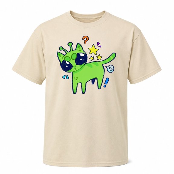 Unisex Classic Fit Graphic T-Shirt with Cute Green Alien Cat Print