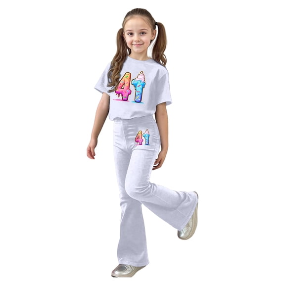 Childrens Outfits Stylish Flared Pants Top Comfy To Fashion Boys and Girls Outfits,White,Size 7 -8 Years