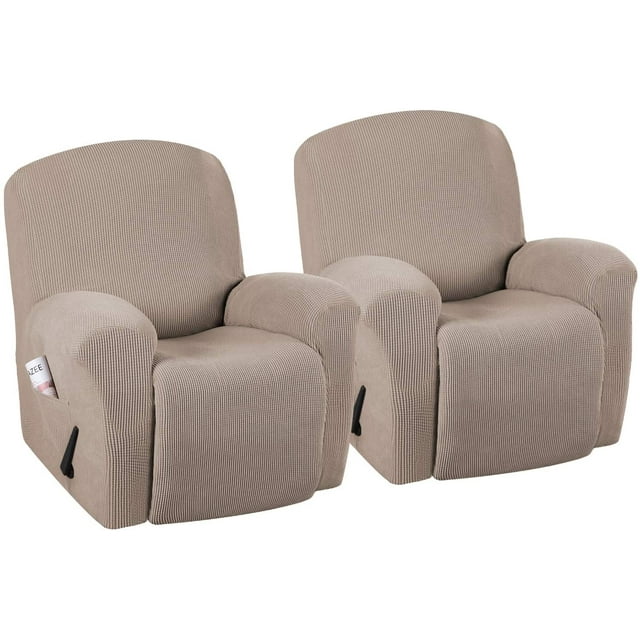 Stretch Recliner Slipcovers Durable Soft High Stretch Jacquard Sofa Furniture Cover Form Fit Stretch Stylish Recliner Cover/Protector (2 Pack Recliner, Sand)