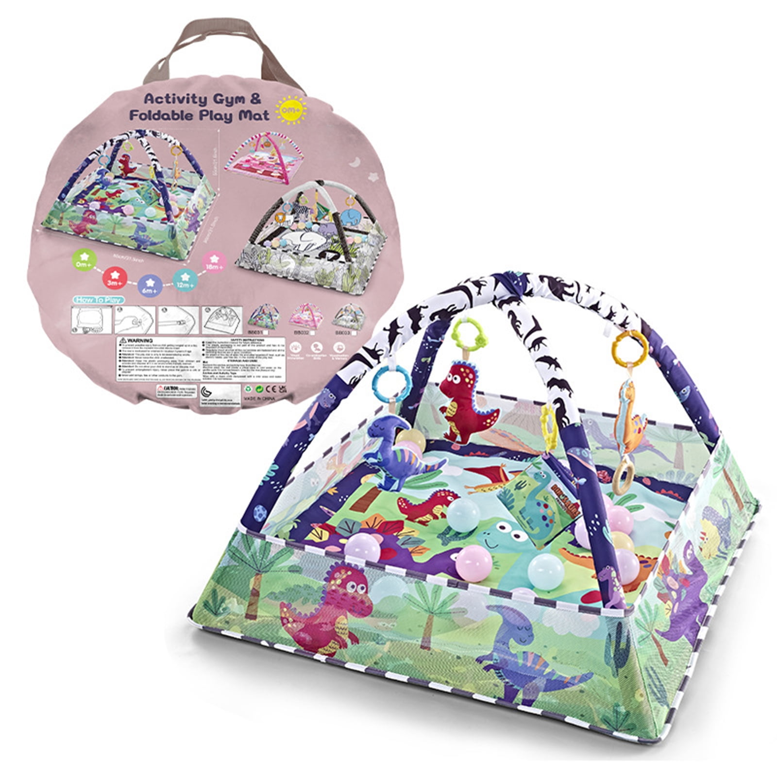 TEAYINGDE Baby Plays Mat Gym Activity Play Mat with 4 Hanging Removable