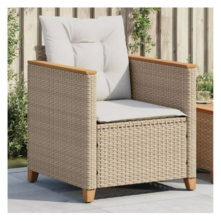 Patio Chair with Cushions Beige Rattan
