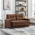 thumbnail image 4 of 59.4" Loveseat Sofa with Pull-Out Bed Modern Upholstered Couch with Side Pocket for Living Room Office Sofabed, Brown, 4 of 9