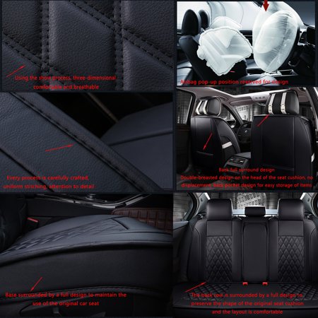 5 Seat Pu Leather Full Set Car Seat Cover Cushion Pad 3d Surround