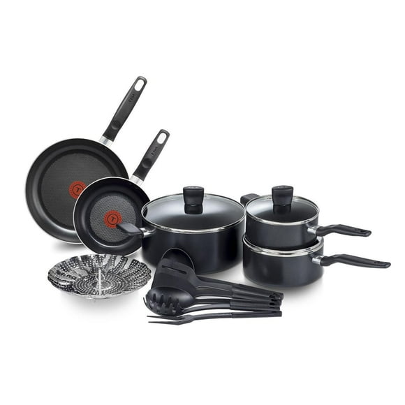 T-fal Essential 15PC Aluminum Cookware Set Black
