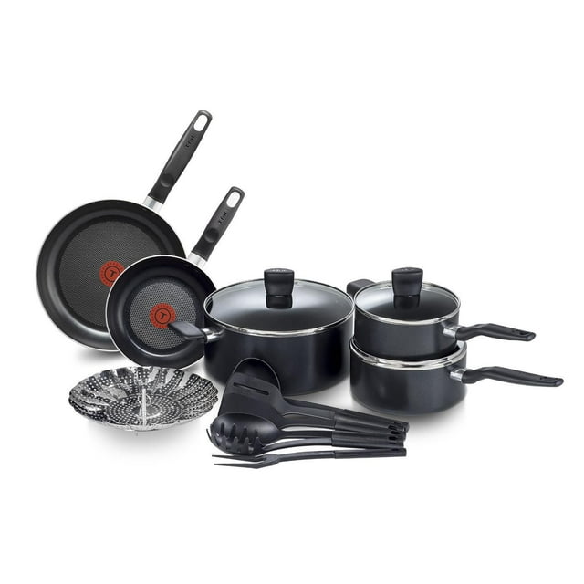 T-fal Essential 15PC Aluminum Cookware Set Black
