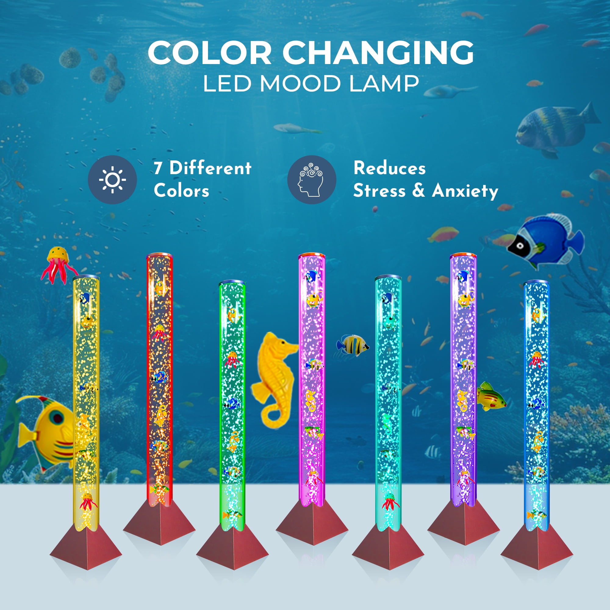 Brewish 3FT Bubble Floor Lamp, 7 Color Changing LED Night Light, Sensory Lamps for Autistic, Fake Aquarium Fish Tank, Perfect Gift, Home Decor - Rose Base