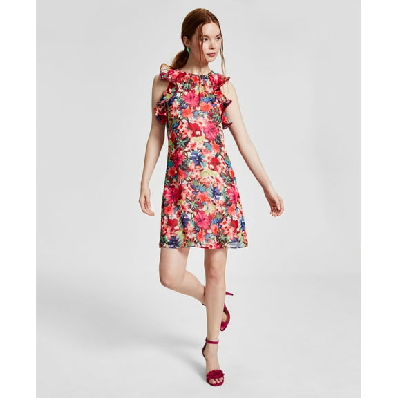 Women's Floral-Print Ruffled-Sleeve Dress Multi 8
