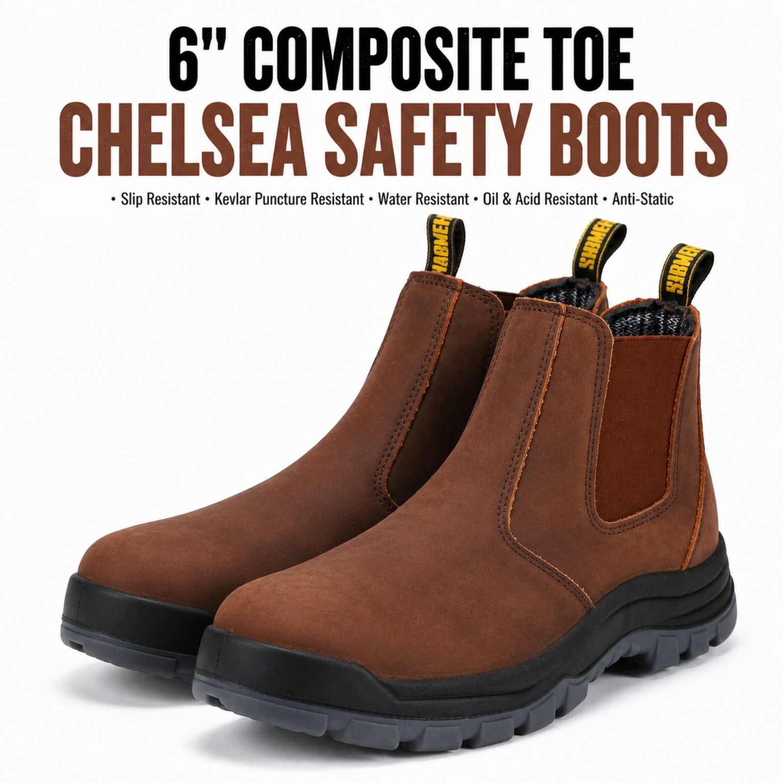 DIEHTECHRA Men's Composite Toe Chelsea Work Boots, Water-Resistant