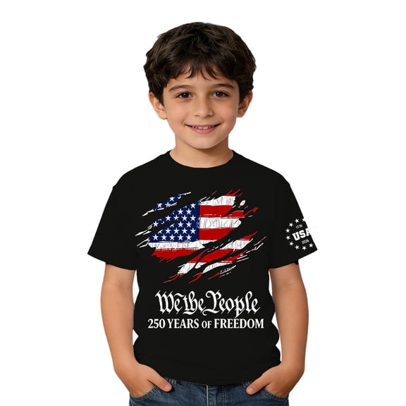 lnmuld Boys T-Shirt 250 Years of Freedom Flag Independence Day Graphic Tee Size:8-9 Years