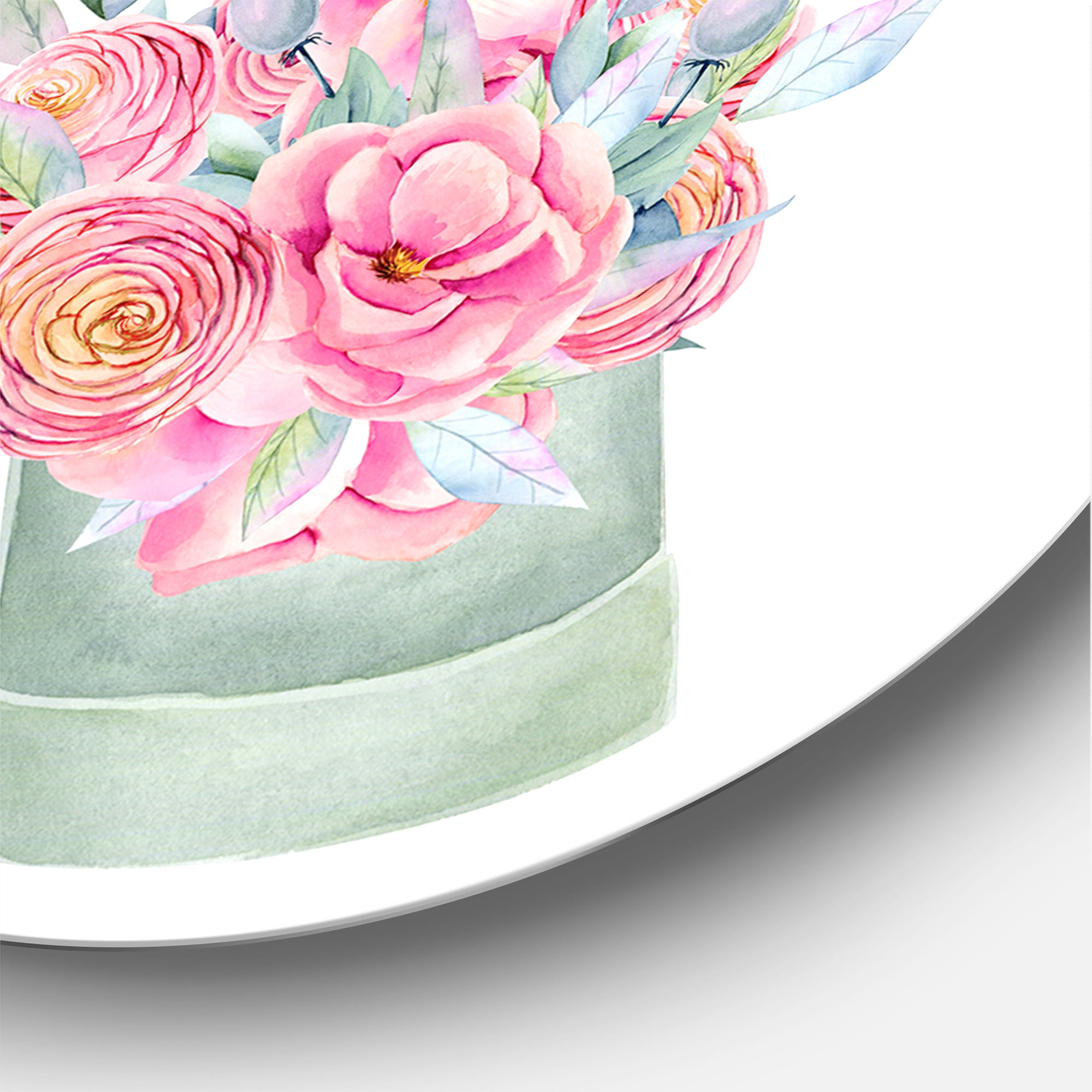Designart 'Bouquets Collection of Pink Roses' Farmhouse Circle Metal Wall Art 36x36 - Disc of 36