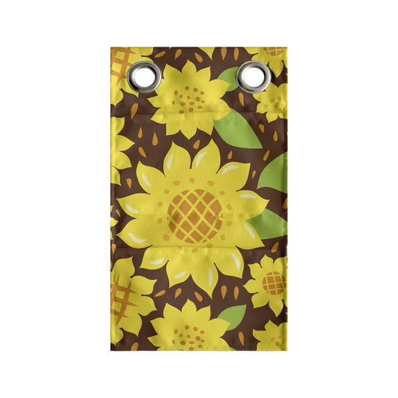Sunflower Hanging Pocket Organizer, Continuous Pattern with Simplistic Cartoon Flowers, Printed Polyester Storage Bag with Pockets, 9" x 16", Yellow Brown