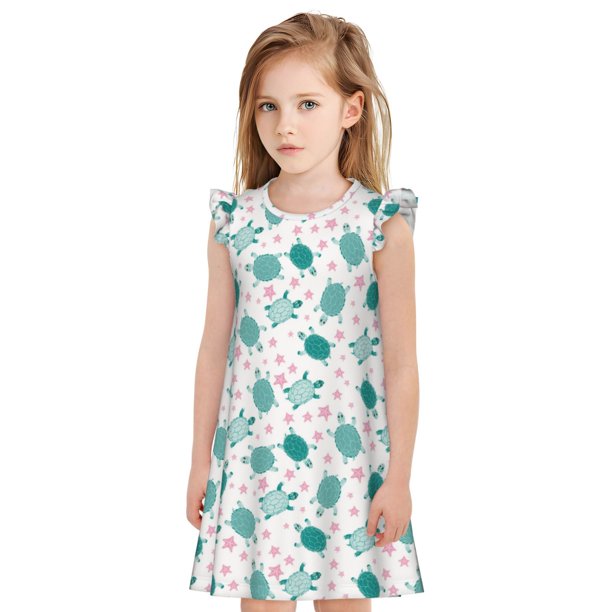 Balery Sea Turtle Camisón de princesa para niñas, pijama de algodón con mangas abullonadas, suave y bonito.-Large