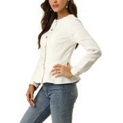 INSPIRE CHIC Womens Denim Jackets Button Down Peplum Hem Long Sleeves Cropped Jean Jackets White L