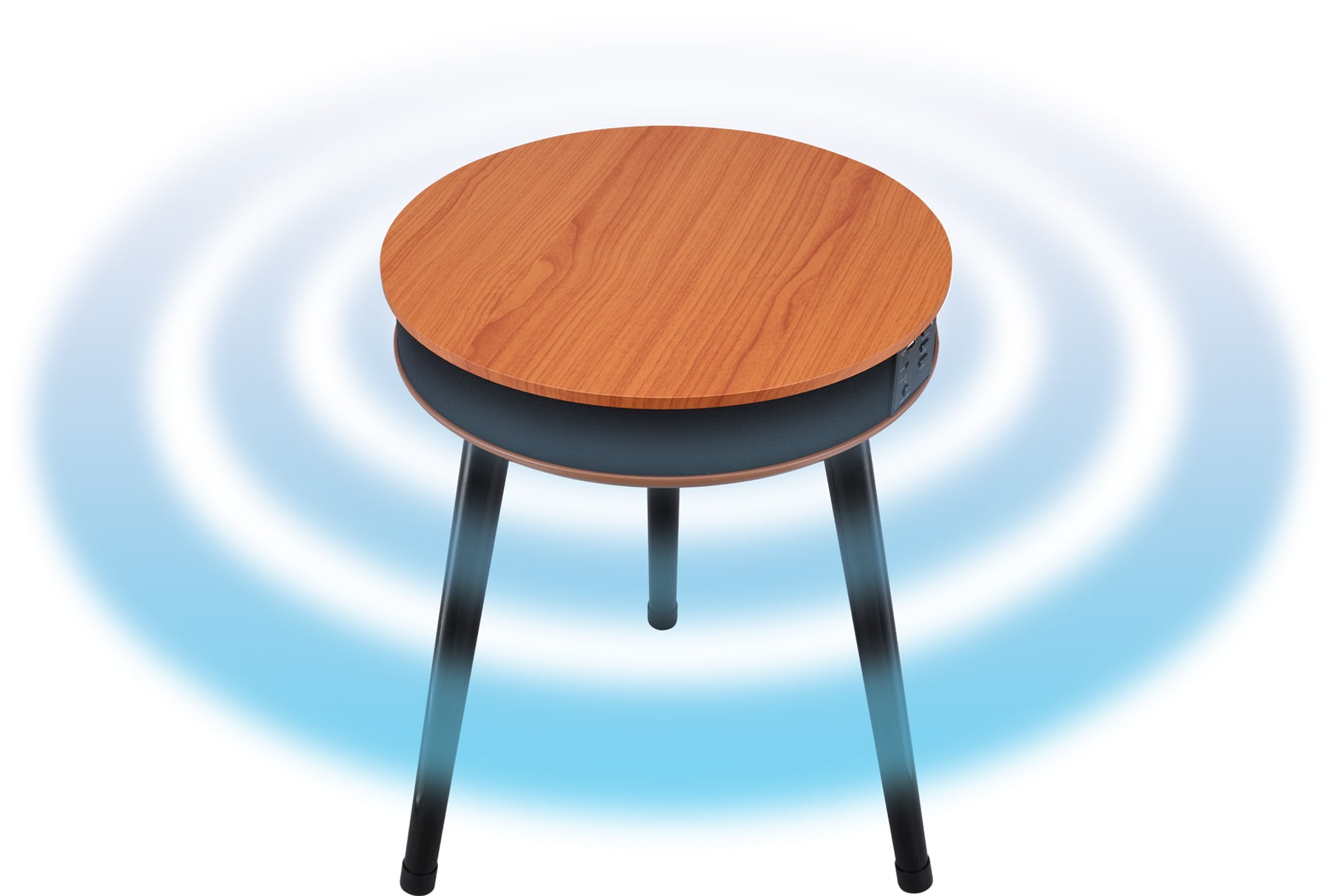 DecorTech Round End Table with Bluetooth Speaker and USB Charging Port, Walnut