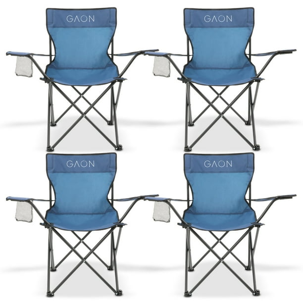 Sillas Plegables para Camping Pesca Playa y Exteriores Lona Impermebale Porta Vaso Ligera Sillas para Exterior Ergonomica con Estructura de Acero y Funda Transportadora Set de 4 Sillas Azul Grisaceo