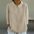 thumbnail image 3 of Blouses for women dressy casual Flax Soft Clothing M Beige womens blouses, 3 of 4
