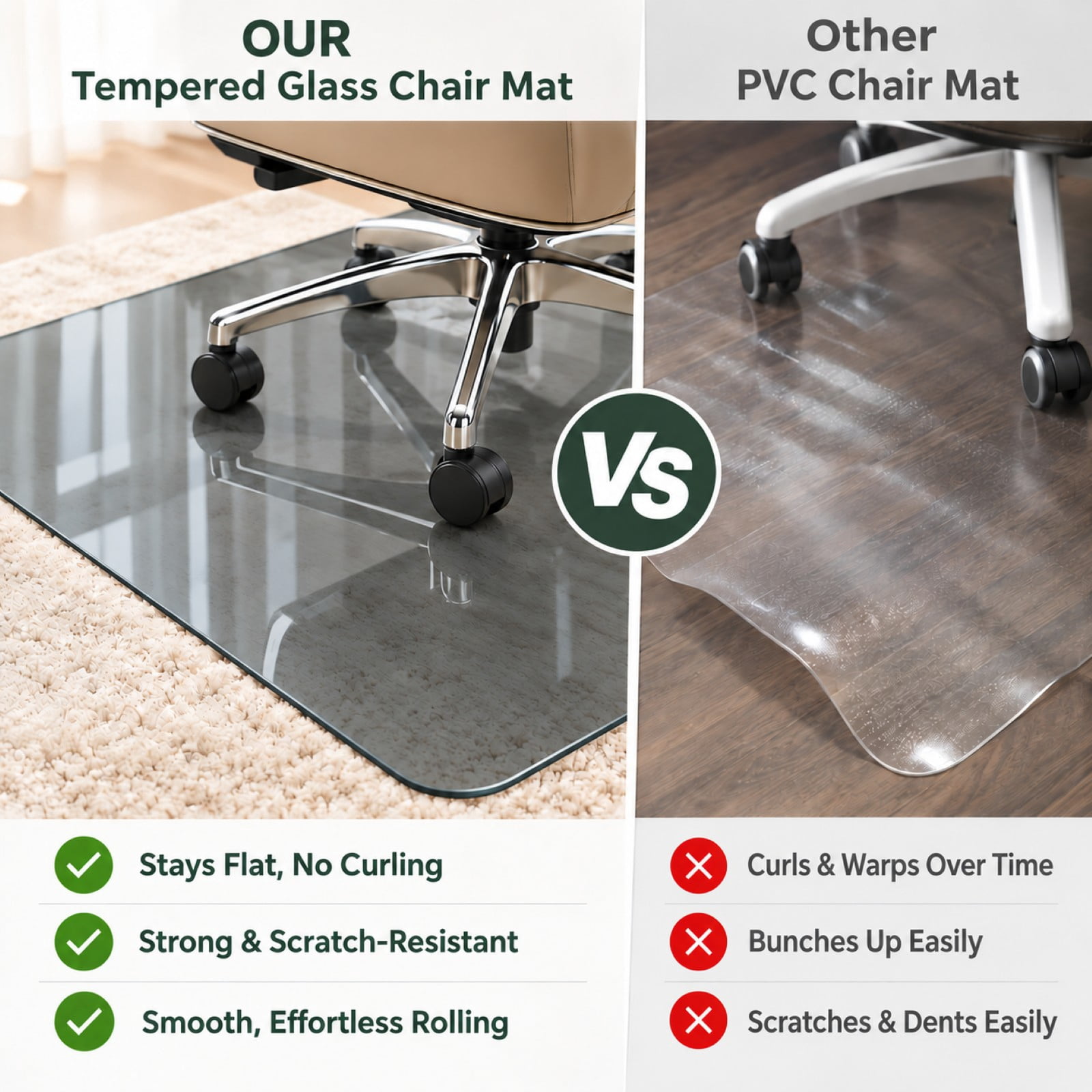 Lumora 46.1" x 55" Heavy Duty Hard Tempered Glass Mat Glass Chair Mat,Gray
