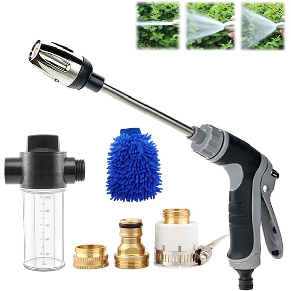 Pressure Washer for Garden Hose, High Pressure Water Gun with 3 Spray Modes and 360° Rotating Nozzle, Power Washer Attachment for Car Washing Patio Cleaning Driveway Rinsing, Stainless Steel