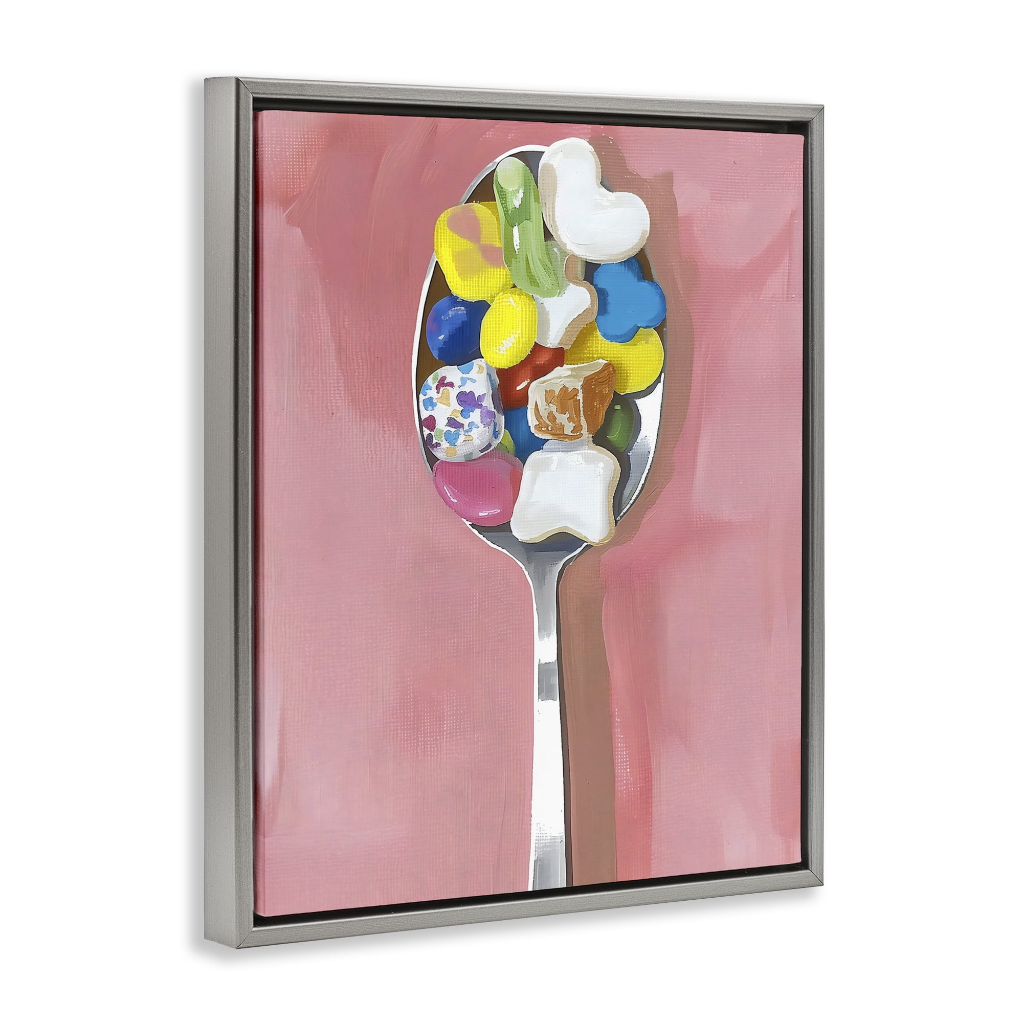 Stupell Industries Nostalgic Fun Breakfast Spoon Gray Framed Floater Canvas Wall Art, design by The Prints Vibe