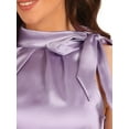thumbnail image 5 of DARING DIVA Bow Tie Neck Solid Work Blouse Top L Light Purple, 5 of 6