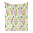 thumbnail image 1 of Green and Pink Soft Flannel Fleece Blanket, Doodle Style Random Wavy Stripes with Big Small Spots Kids Art Theme, Cozy Plush for Indoor and Outdoor Use, 60" x 80", Green Pink White, by Ambesonne, 1 of 6