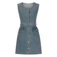 thumbnail image 7 of Yuzhih Women's Denim Dress Sleeveless Button down Square Neck Jean Dress Belted Summer Mini Tank Dress with Pockets, 7 of 7