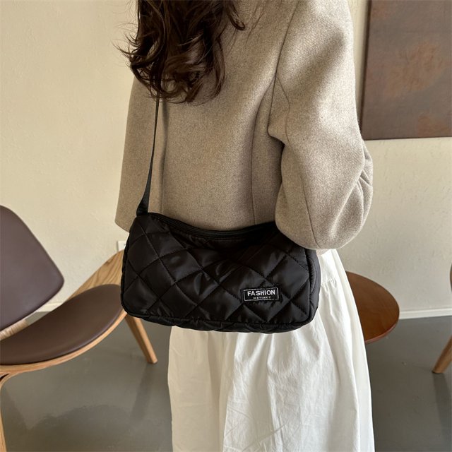Bolso acolchado para mujer, bolso bandolera con cremallera, bolso de compras moderno (negro)