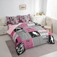 thumbnail image 3 of Erosebridal Ice Hockey Theme Bedding Sets Twin Size,Sports Comforter Sets With Sheets,Pink Gray Checkered Bed In A Bag Twin Size, Lightweight Bedroom Decorative,7-Piece Reversible, 3 of 5