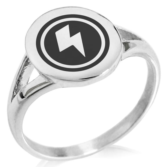 Stainless Steel Electric Element Rune Minimalist Oval Top Polished Statement Signet Ring