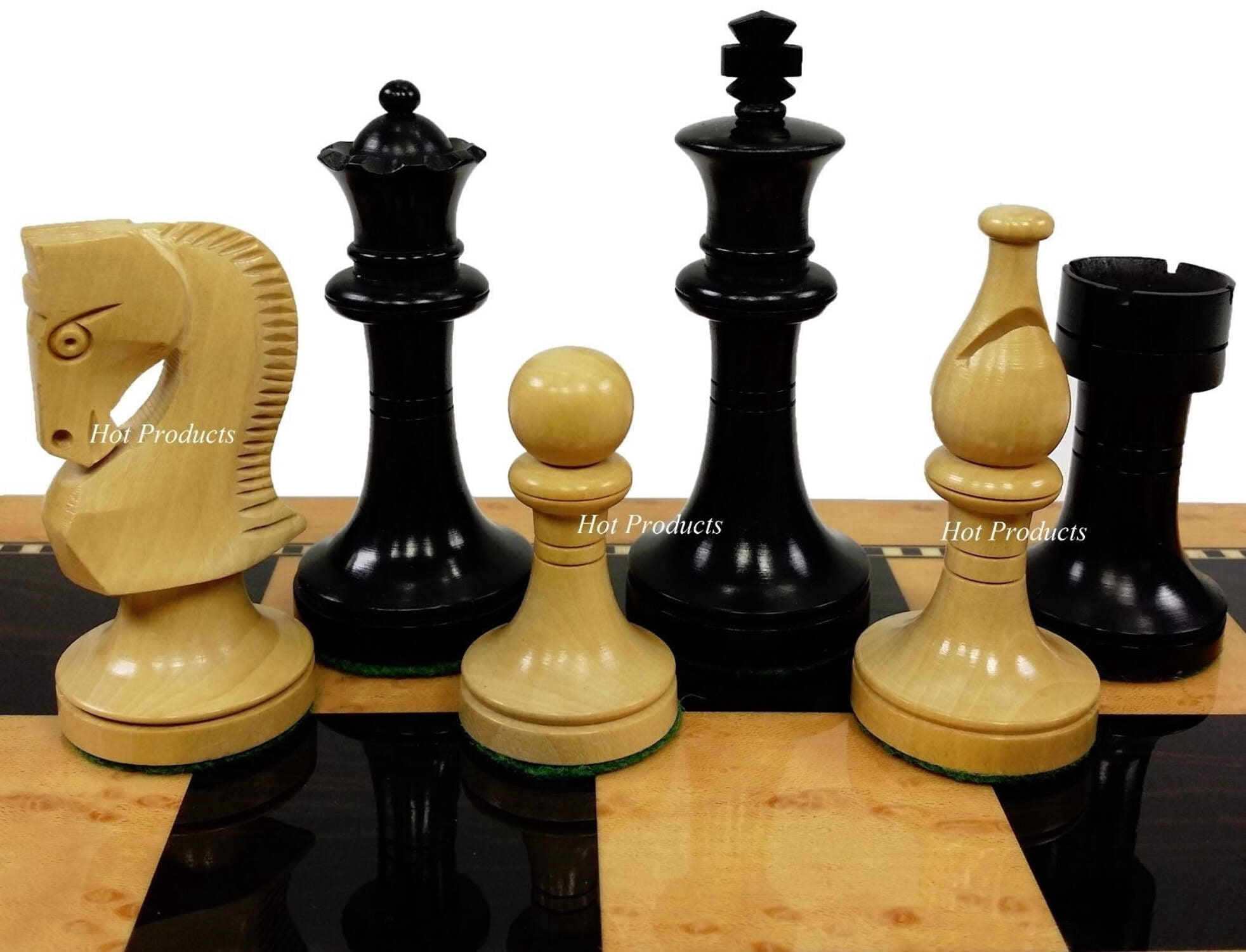 Black RUSSIAN 3 1/2" Staunton Wood Chess Set 18" Walnut  Maple Color Board
