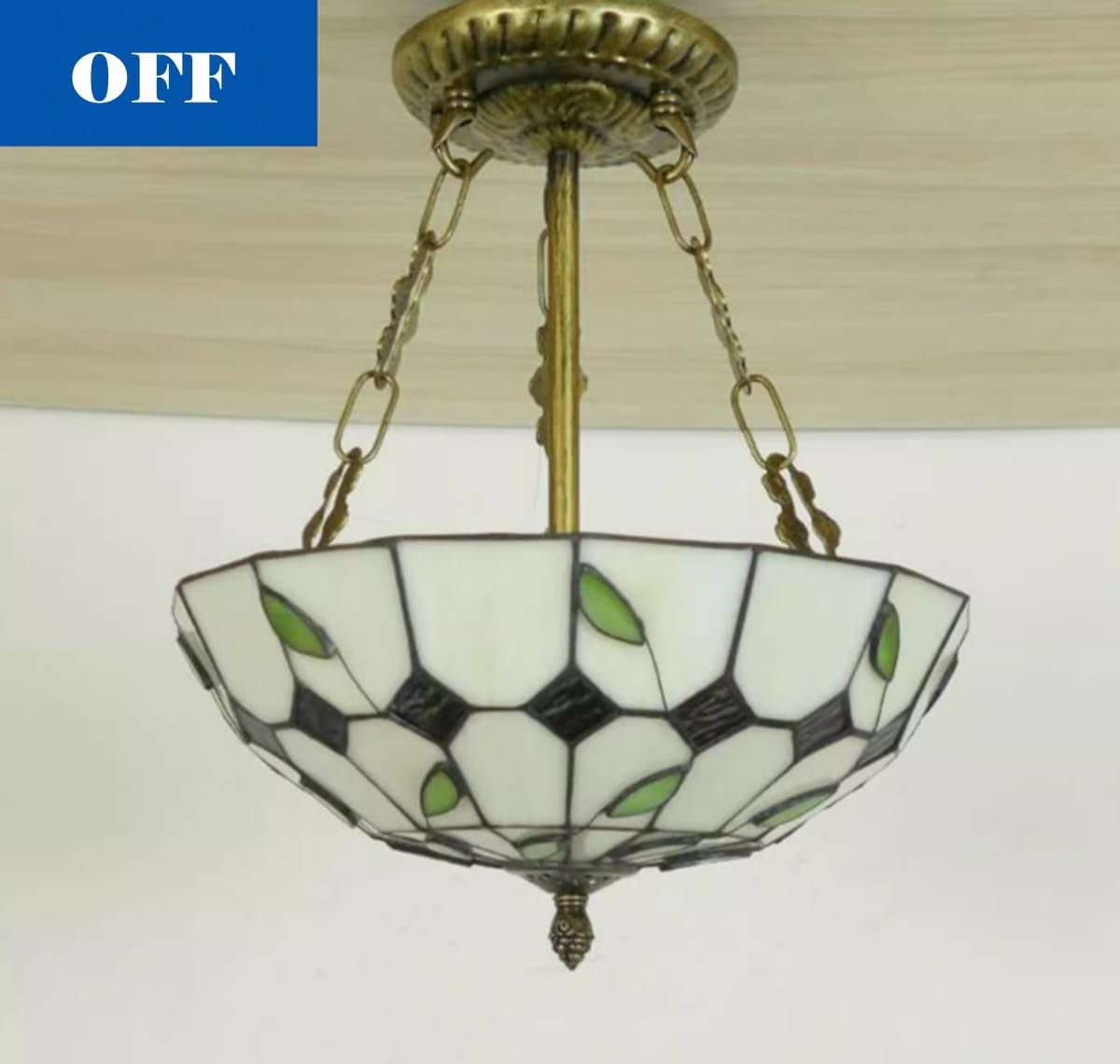 Kiven 11.8in Flush Mount Ceiling Light Fixture Dimmable, 2-Light Anti Glare Close to Ceiling Light with 15FT Plug-in Cord, Tiffany-Style Glass Chandelier for Bedroom Kitchen Hallway(No.3223)