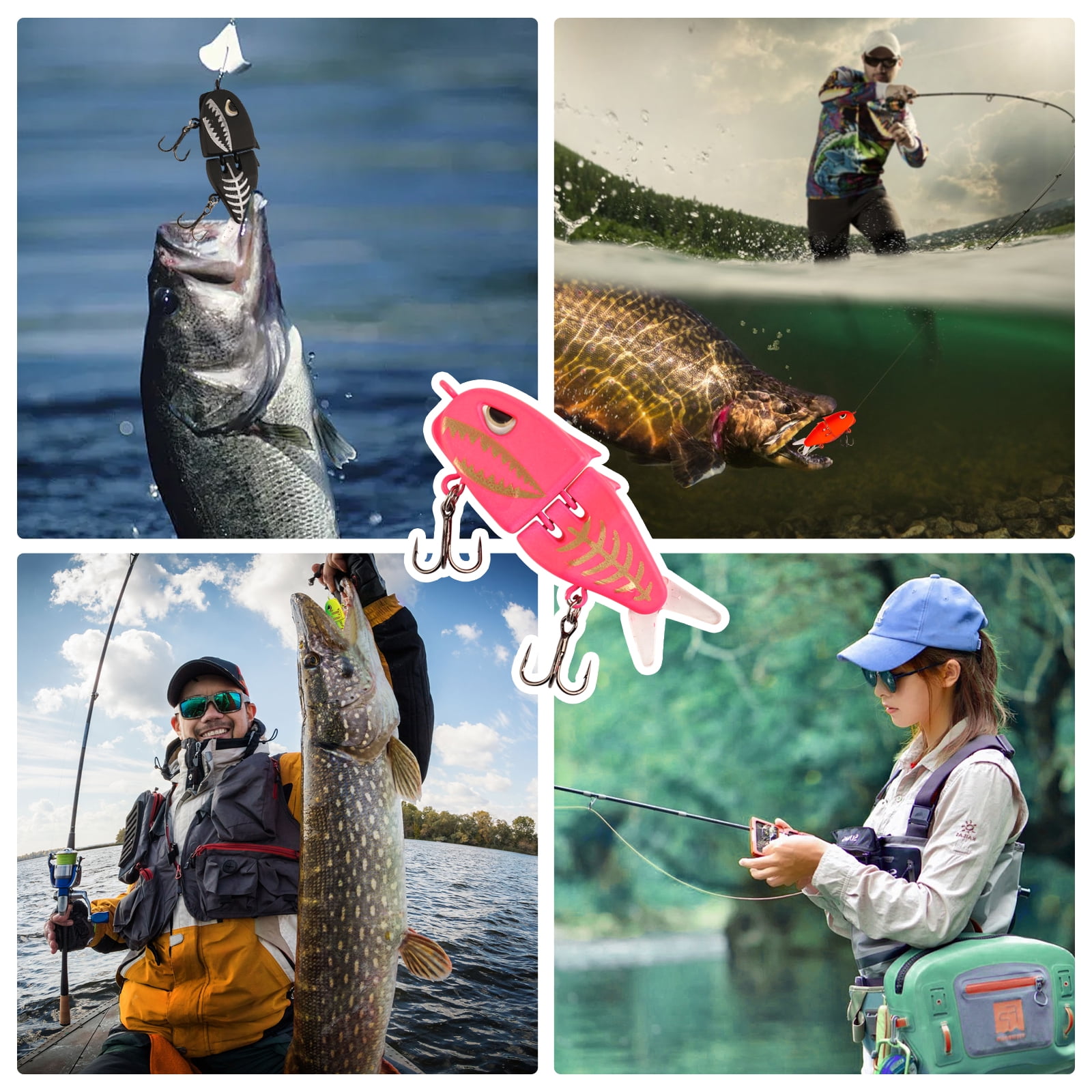 6pcs Slow Sinking Fishing Lures Multi Jointed Top Water Fishing Hard Bait Soft Tails & 3D Realistic Eyes Glide Bait for Bass Fish Tackle Best Lure Gear for Angler