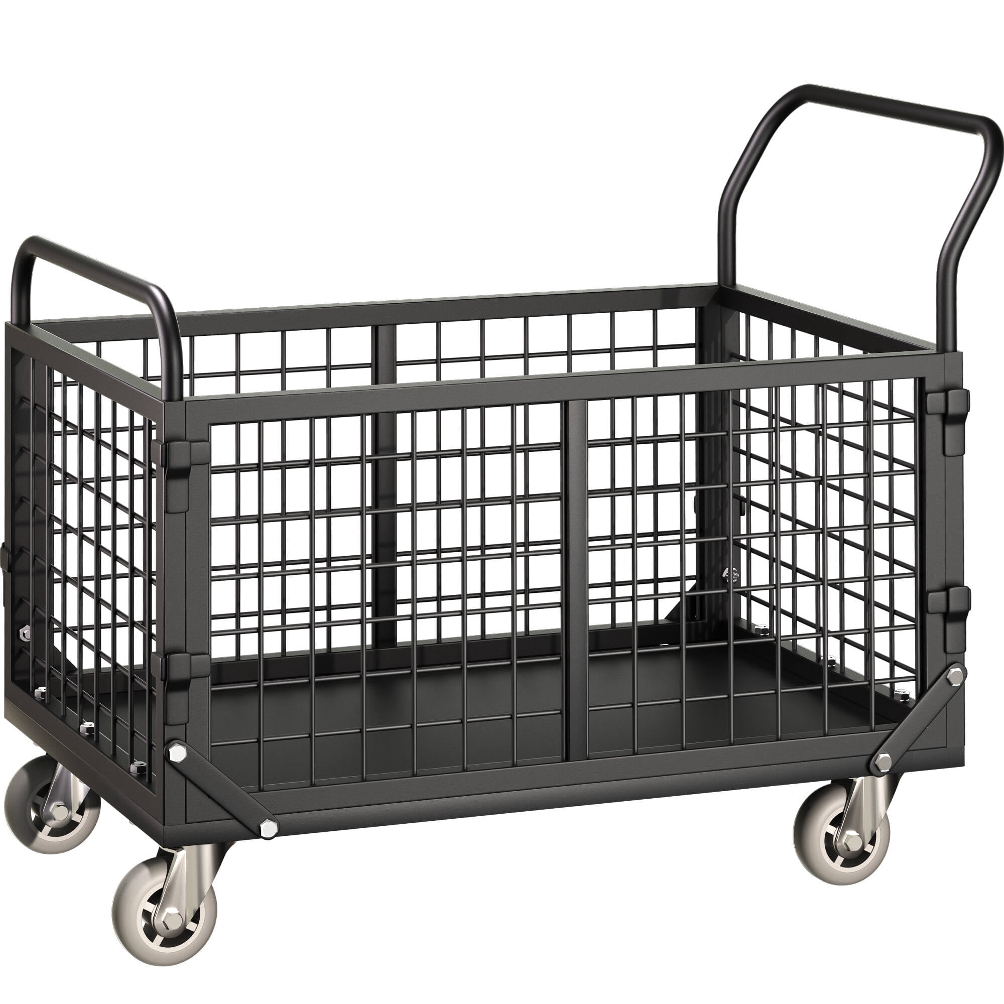 Platform Truck Cart with Cage,Foldable Platform Truck Heavy Duty Push Cart Dolly Load 2250LB Swivel Casters,Large Flatbed Hand Truck Cart for Grocery/Laundry/Stall/Storage(38.6L x 24W x 35.8H)