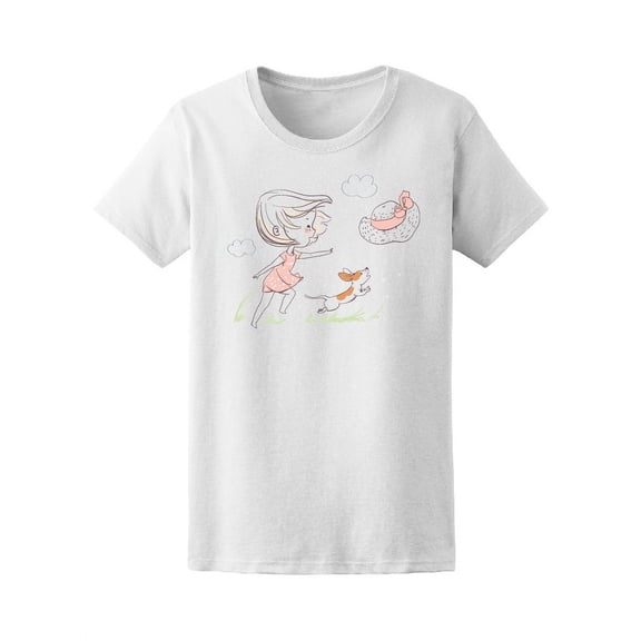 Girl With A Dog In Summer T-Shirt Women -Image by Shutterstock, Female x-Large