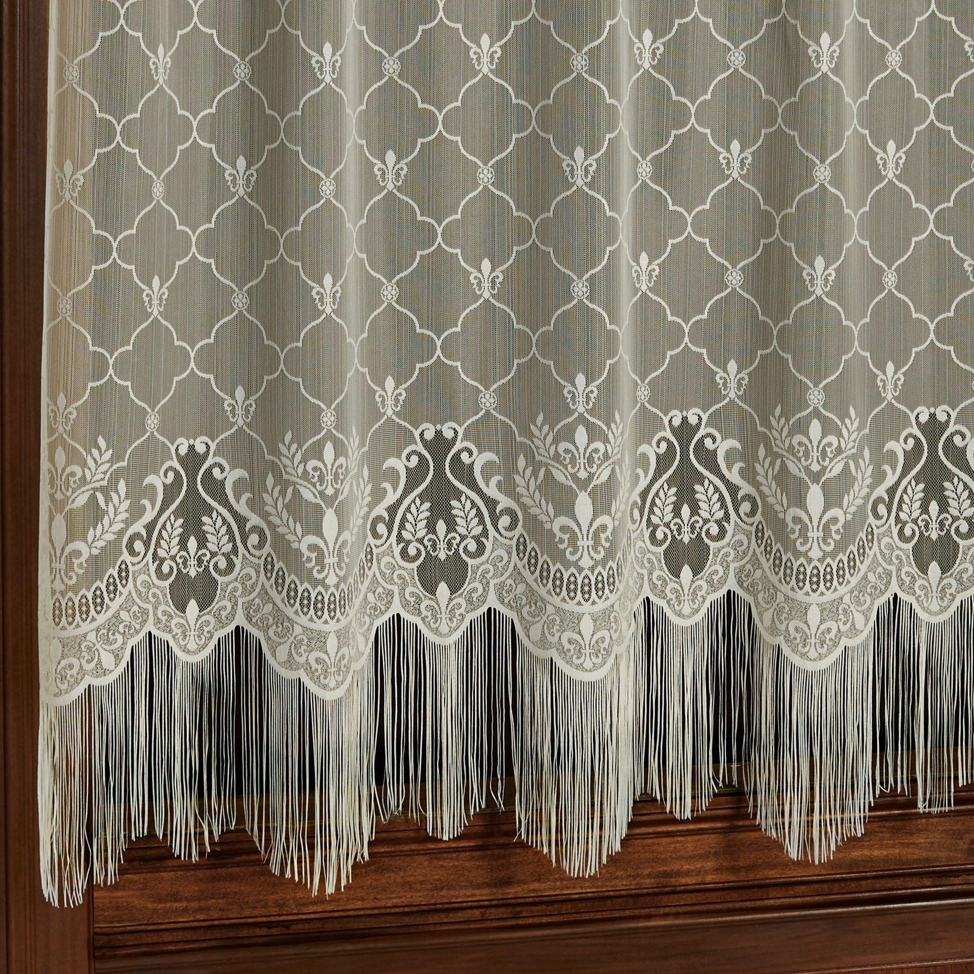 Touch of Class Victorian Ivory Floral Lace Rod Pocket Curtain, 56 x 63 in