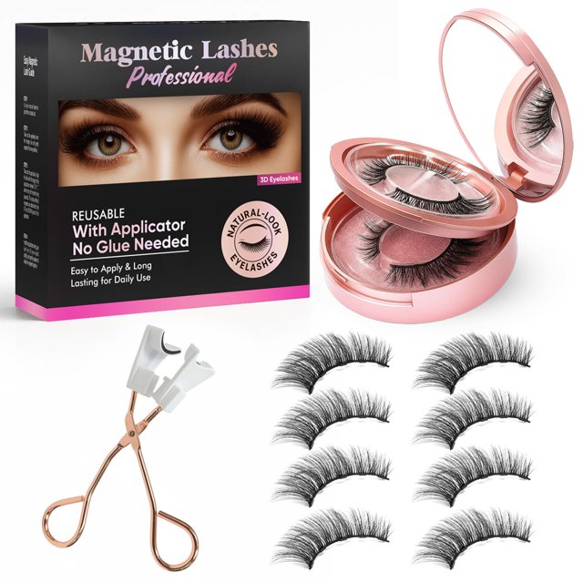 Pestañas magnéticas AirunTech 3D de aspecto natural, 4 pares con aplicador