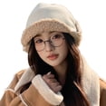thumbnail image 2 of Roncen Women's Detachable Ear Flap Bucket Hat, Plush Fleece Lined Winter Beanie with Tie Strings in Beige, Warm Trapper Hat, 2 of 6