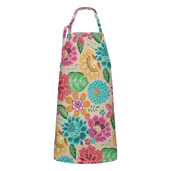 Pioneer Flower Floral Print Pattern Apron-Garden Aprons for Women with Pockets-Cotton Linen Waterproof Kitchen Cooking Gardening Aprons Adjustable for Kitchen,Cooking,BBQ and Salon 33x27 Inch